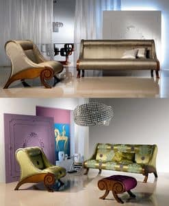 DI06 Glamour divano, Divano in legno imbottito, con rivestimento personalizzabile