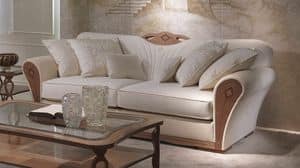 DI36 Charme divano, Divano imbottito in legno, per salotti lussuosi