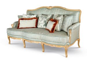 Divano 25-1040, Divano stile classico con base intagliata, finitura oro