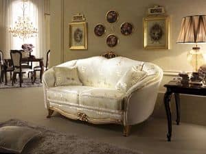 Donatello divano, Divano in stile neoclassico, decorazioni in legno intagliato a mano, per salotti