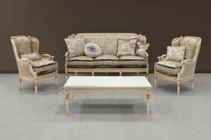 Guttuso divano, Divano di lusso laccato bianco con decori dorati
