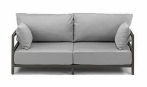 California divano San Diego, Divano con struttura visibile in alluminio, con cuscini