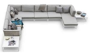 Algarve divano componibile, Divano componibile, base in alluminio, intrecciato a mano