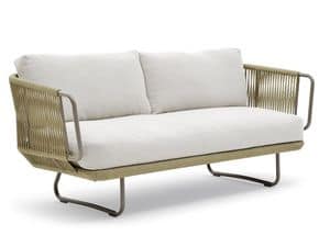 Babylon divano, Elegante divano, in alluminio e corda, per esterni