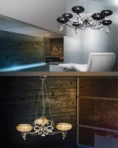 Dream lampadario, Lampada con diffusori in organza e strass Swarosky