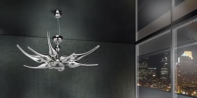 Ego lampadario, Lampadario in ottone con diffusori in vetro soffiato