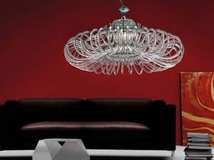 Essenzia lampadario, Lampadario con diffusori in cristallo, per salotti classici