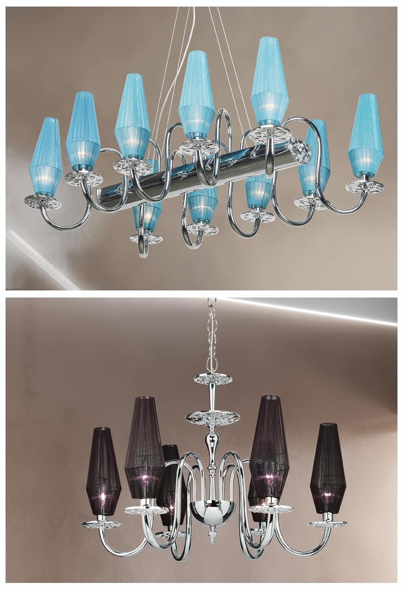 Karma lampadario, Lampadario con struttura in metallo cromato ed ottone