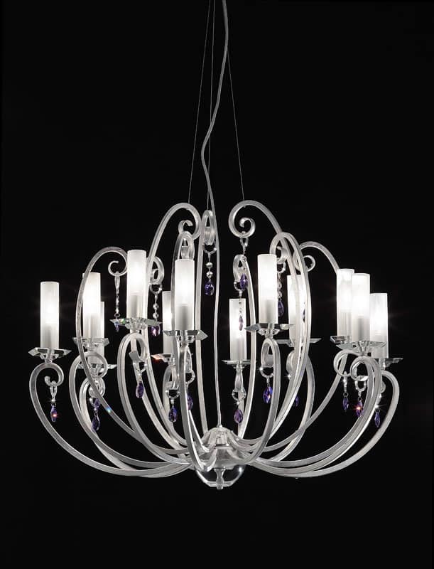 Valentina lampadario, Lampadario a 12 luci, bobeches e pendenti in cristallo