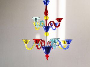 BRAZIL, Lampadario multicolore in vetro soffiato di Murano