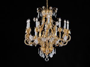 Art. 1419/8+4, Elegante lampadario foglia oro con cristalli