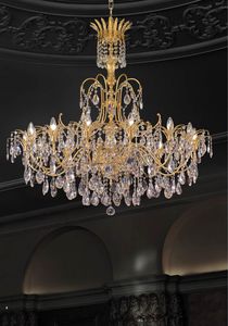 Art. 709/14, Elegante lampadario finitura oro 24 kt, impreziosito con cristallo