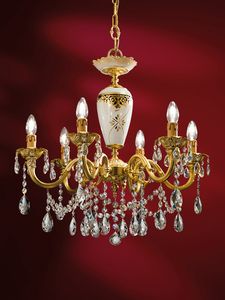 Art. 806/6, Elegante lampadario con cristalli e porcellana decorata a mano