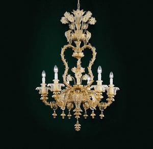 Art. VO 13/R/6, Lampadario Rezzonico con decori foglia oro 24Kt