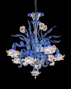 Art. VO 153/L/6, Lampadario in vetro di Murano blu