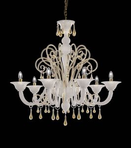 Art. VO 154/L/8, Lampadario con decorazioni in cristallo ed oro