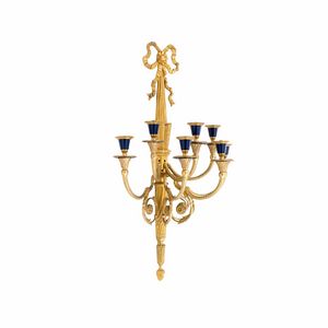 Classic Art. LF_A_512, Applique a sette luci, in ottone, con nastro decorativo