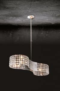 FIESTA 2S, Lampadario a sospensione, struttura in metallo, diffusore con cristalli, ideale per ambienti raffinati ed eleganti