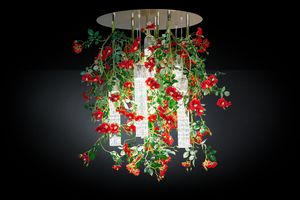 Flower Power Wild Red Rose, Lampadario con rose selvatiche decorative