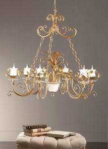 L.8305/6, Lampadario in stile classico, finiture foglia oro