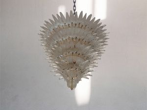 PALME, Lampadario composto da elementi modulari in vetro colore cristallo