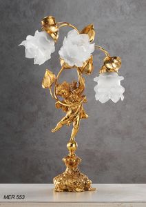 Art. MER 553, Lampada da tavolo con rose in vetro di Murano