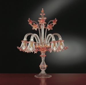 Art. VO 38/T/5, Lampada da tavolo con decorazioni in rubino e foglia oro 24Kt