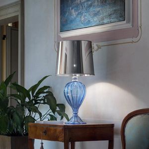 Art. VO 60/T/1, Lampada da tavolo in cristallo con paralume cromato