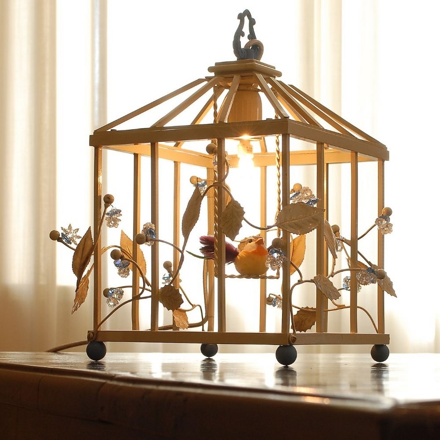 Lampada da tavolo a forma di gabbia per uccellini