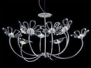 Daisy lampadario, Lampadario con struttura in metallo cromato, diffusori in vetro