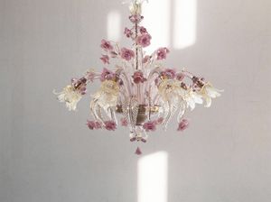 FLEUR-SECOLO, Lussuoso lampadario floreale dalla lavorazione muranese