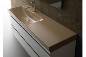 SET-UP Lavabo cm 121, Lavabo in ceramica, con piano d'appoggio laterale