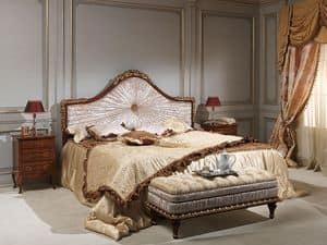 Art. 986-940 letto, Letto in legno massiccio, rivestimento in velluto, per albergo di lusso