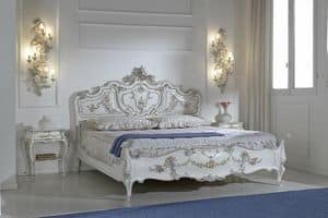 Jennifer, Letto matrimoniale, in legno intagliato, made in Italy