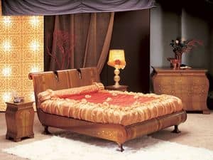 LE02 Le Volute letto, Letto in legno curvato, decorato a mano, per camere di lusso