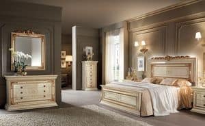 Leonardo camera da letto 1, Camere da letto in stile classico, color avorio con finiture color oro