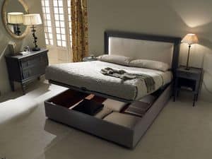 Letto contenitore Charme, Letto matrimoniale con contenitore, testata imbottita