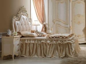 Perla Letto, Letto in legno intagliato, per camere da letto lussuose