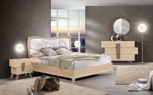 Art. LM25, Letto moderno in legno, con testata imbottita in ecopelle