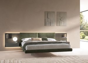 BRENDA, Letto imbottito, con testiera modulare in legno