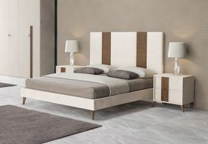Livia, Letto imbottito con inserti decorativi in legno