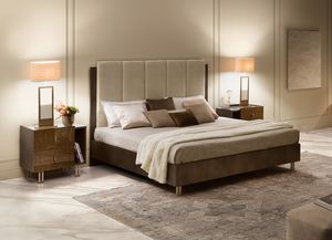FIAMMA letto, Letto in legno con testiera imbottita