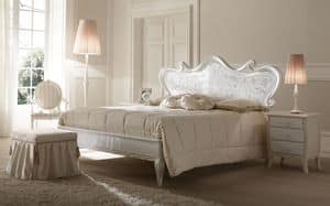 Florian 6081 letto, Letto verniciato madreperla, decorato a mano, per camere da letto in stile classico.