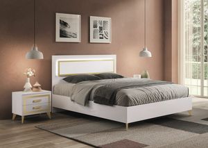 Gold letto, Letto in legno laccato bianco, con design minimale