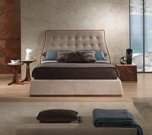 LE23 Letto Contemporary, Letto in noce canaletto, imbottito, vari rivestimenti