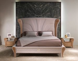 LE28 Charme Bett letto, Lussuoso letto, con decori in legno intarsiato