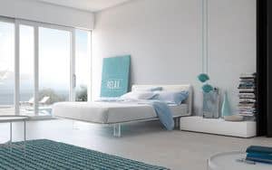 Letto Filo, Letto con cornice imbottita, sostegno in metacrilato