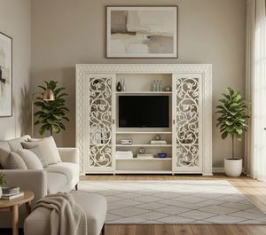 Art. 1095V2, Libreria con porta TV, con ante scorrevoli traforate