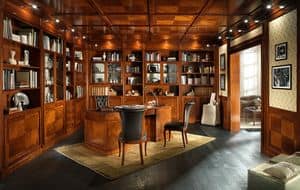 STUDIO, Libreria con boiserie e controsoffitto, in stile classico