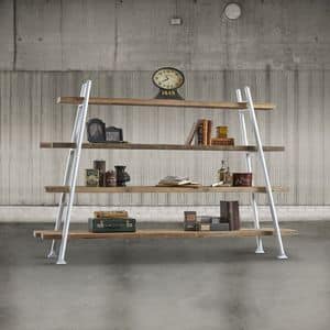 DB003764, Libreria in metallo bianco con ripiani in legno di pino ideale per ambienti moderni